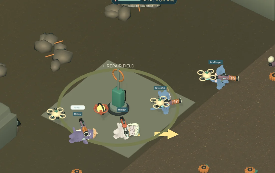 Players regrouping together at a Raidfront repair field during minimixxy’s stream